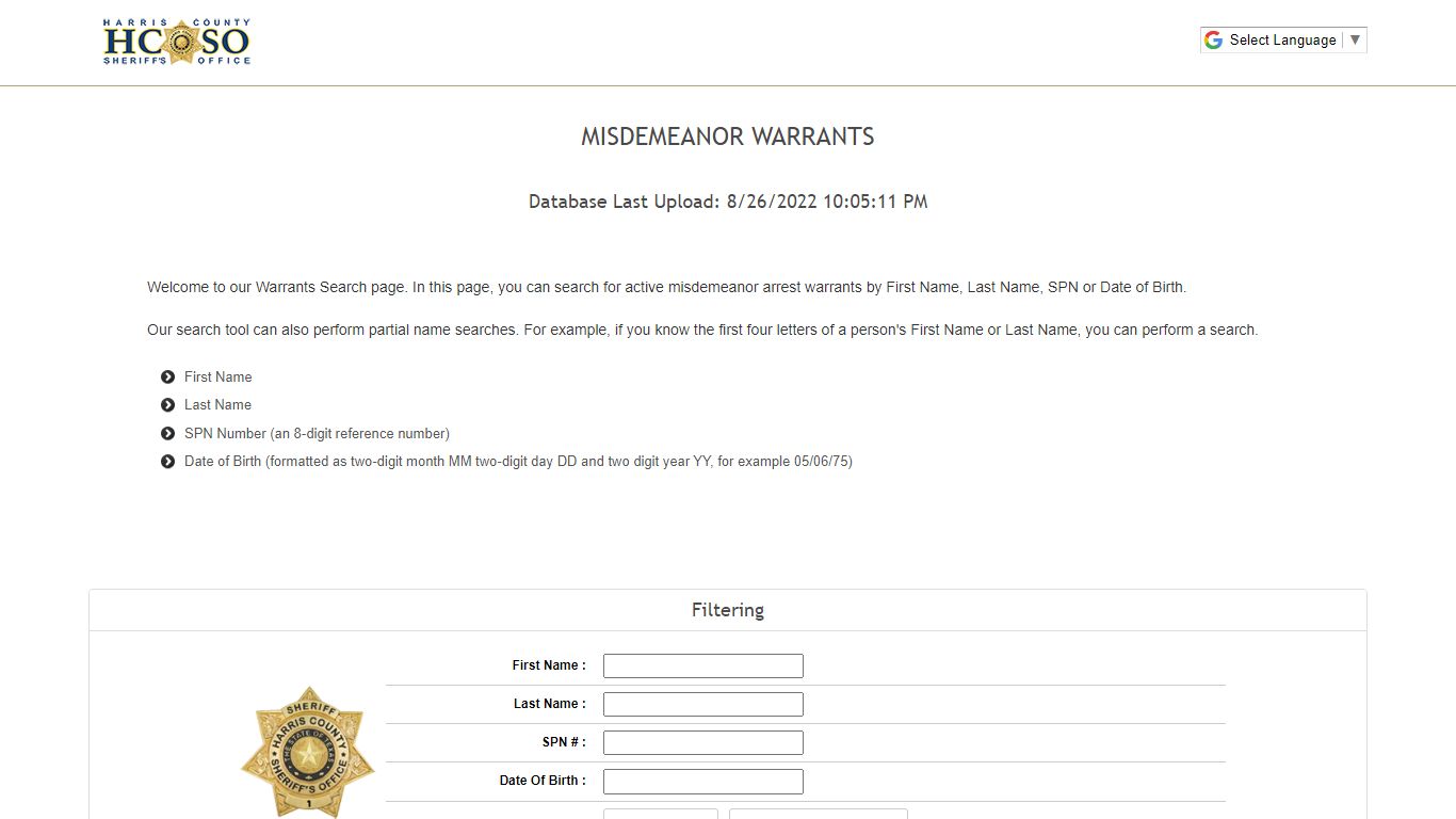 Misdemeanor Warrants - Harris County Sheriff's Office